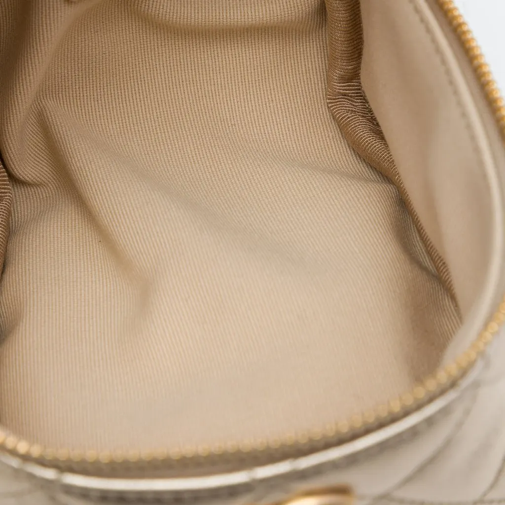 Chanel CC Quilted Metallic Lambskin Cube Zip Clutch with Chain Gold Leather Very good - Model View