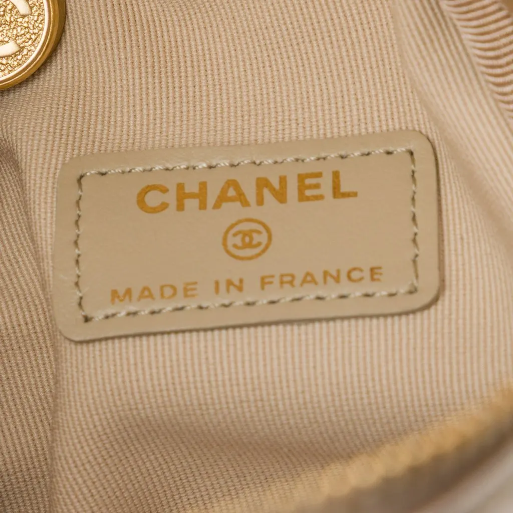 Chanel CC Quilted Metallic Lambskin Cube Zip Clutch with Chain Gold Leather Very good - Box View
