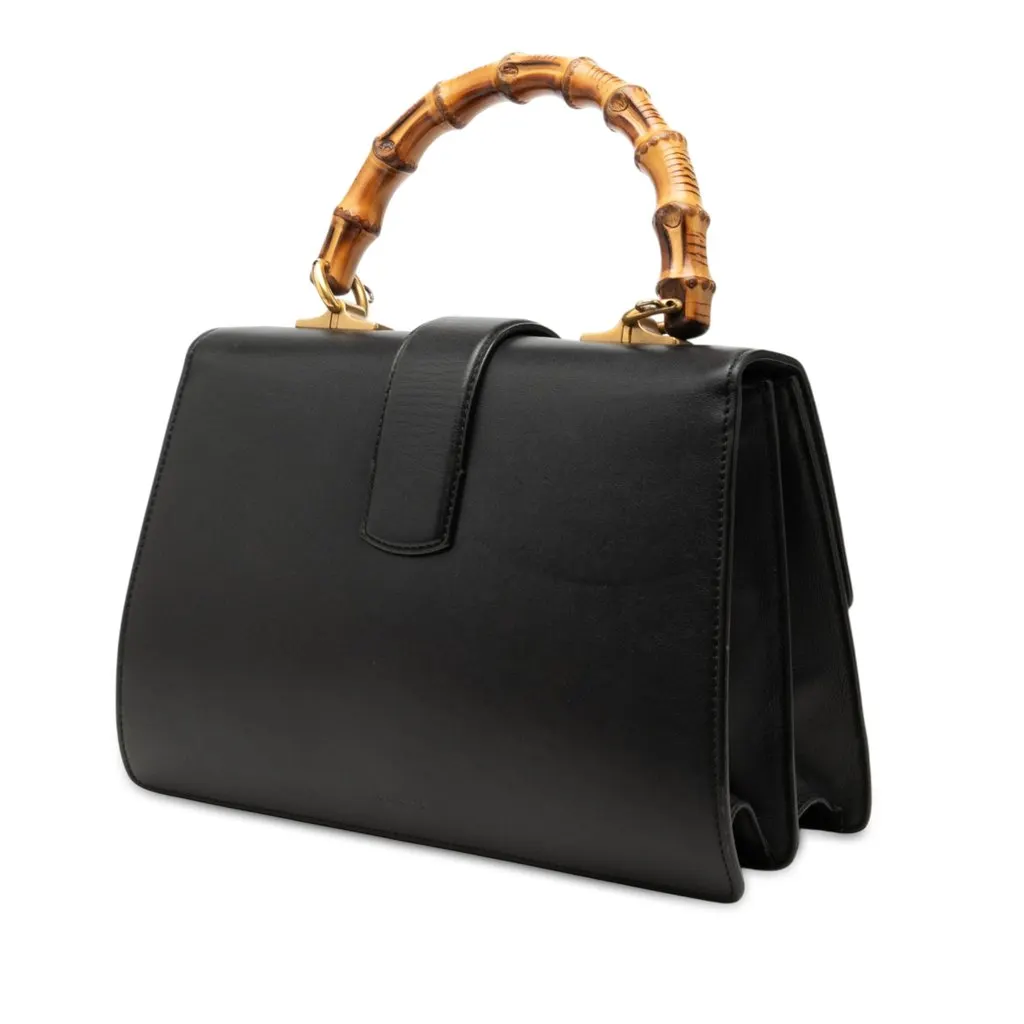 Gucci Medium Calfskin Bamboo Dionysus Web Satchel Black Leather Good - Back View
