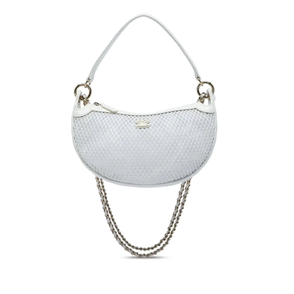 Chanel CC Mesh and Quilted Shiny Lambskin Chain Hobo White Very good - Front View