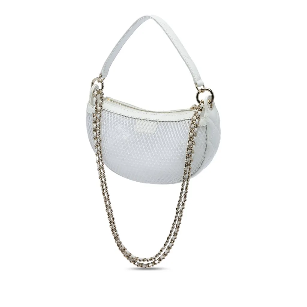 Chanel CC Mesh and Quilted Shiny Lambskin Chain Hobo White Very good - Back View