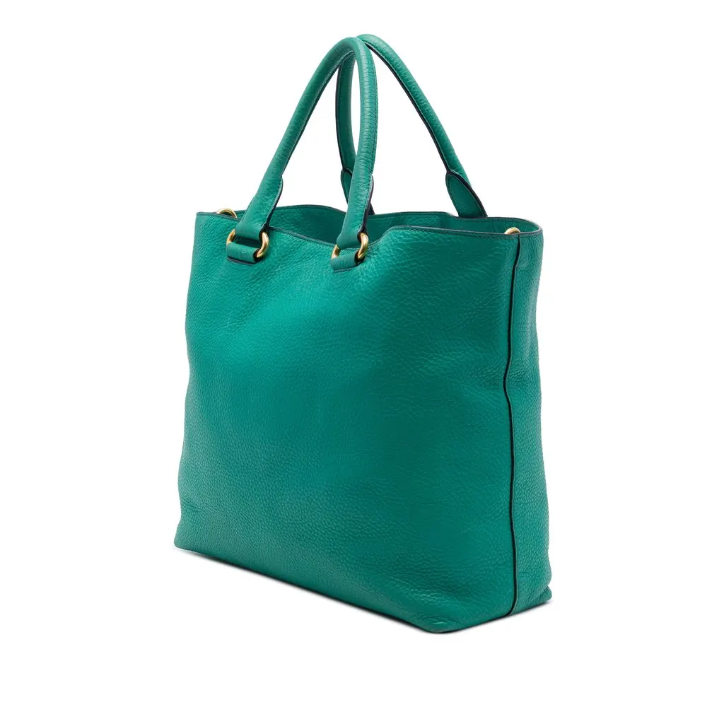 Prada Vitello Daino Front Zip Open Convertible Tote Blue Leather Very good - Back View