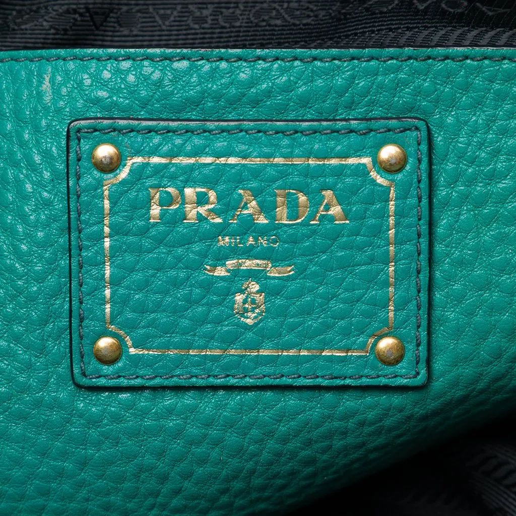 Prada Vitello Daino Front Zip Open Convertible Tote Blue Leather Very good - Box View