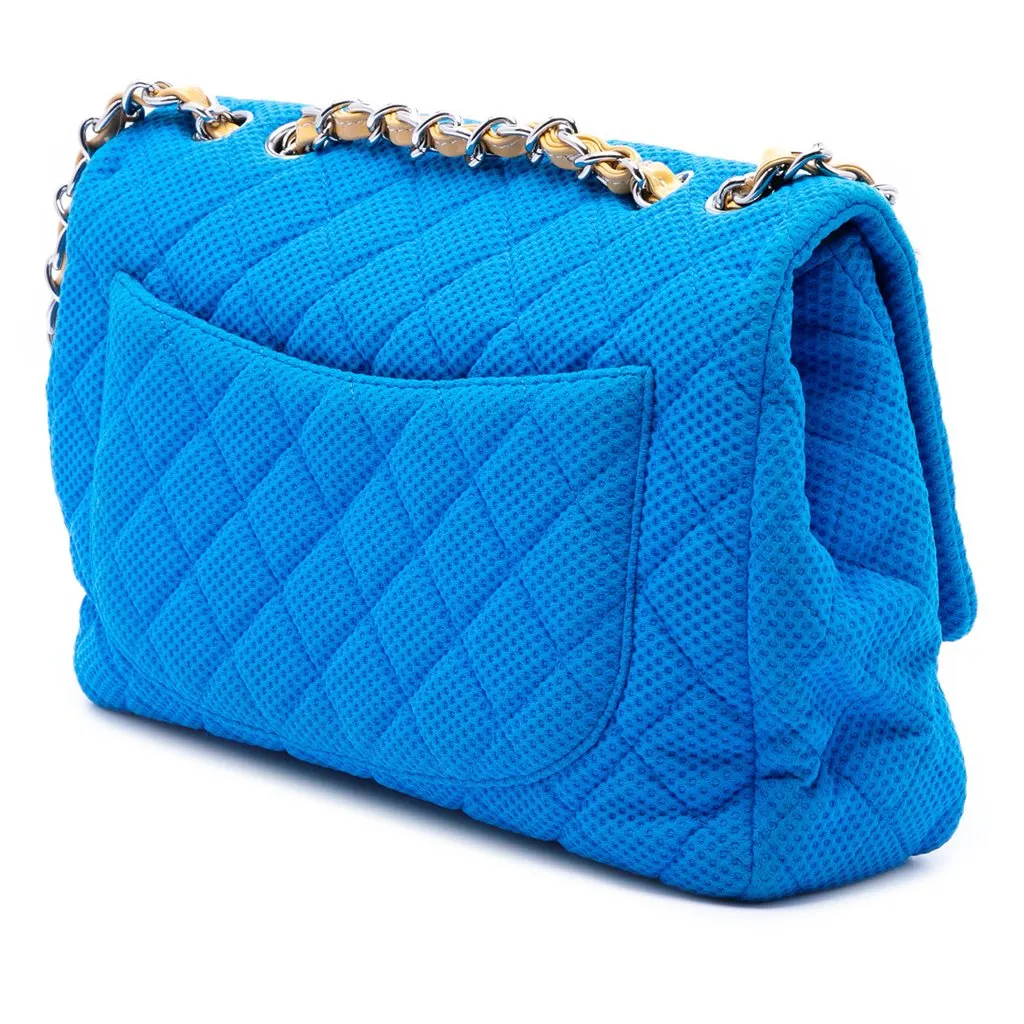 Chanel Jumbo Classic Perforated Jersey Single Flap Blue Very good - Back View