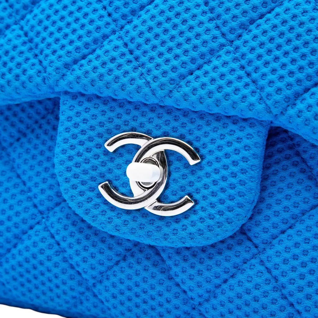 Chanel Jumbo Classic Perforated Jersey Single Flap Blue Very good - Box View