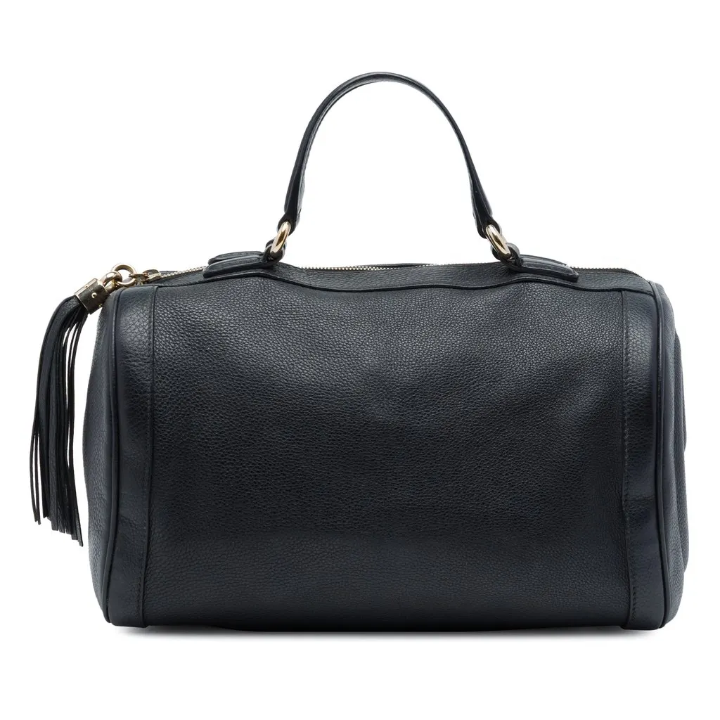 Gucci Medium Pebbled Calfskin Soho Boston Bag Black Leather Good - Front View