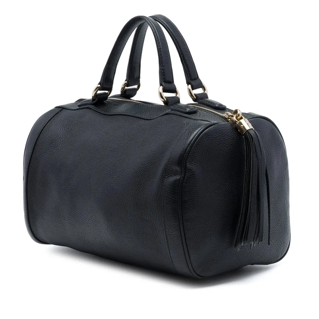 Gucci Medium Pebbled Calfskin Soho Boston Bag Black Leather Good - Back View