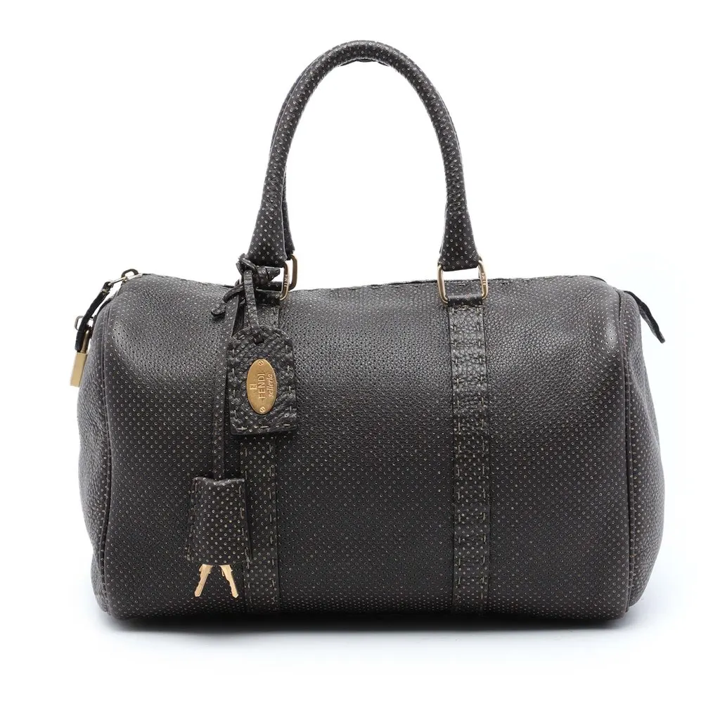 Fendi Perforated Leather Selleria Boston Bag