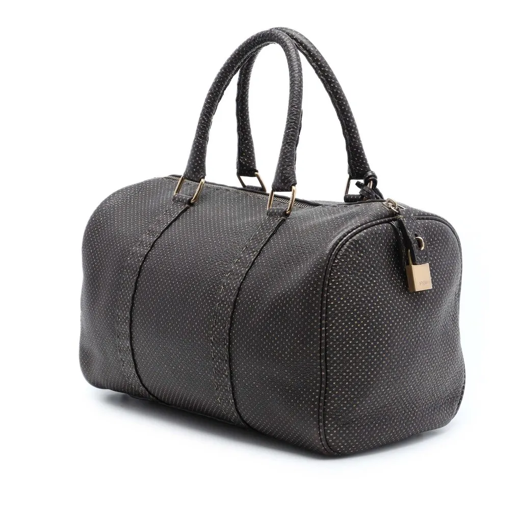 Fendi Perforated Leather Selleria Boston Bag Brown Leather Very good - Back View