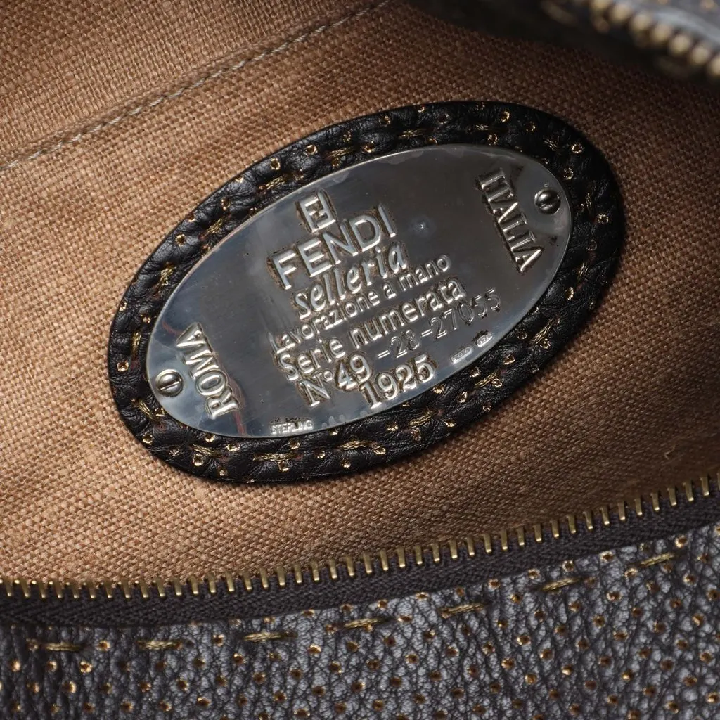 Fendi Perforated Leather Selleria Boston Bag Brown Leather Very good - Box View