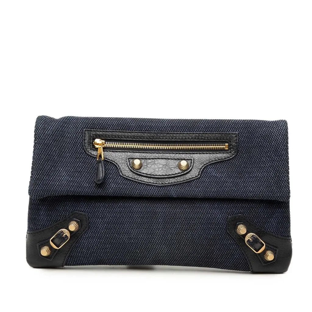 Balenciaga Canvas Motocross Giant 12 Envelope Clutch Blue Very good - Front View