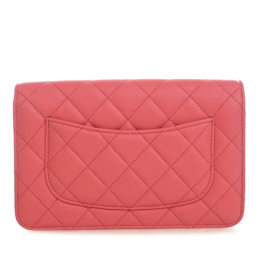 Chanel CC Quilted Lambskin Pearl Crush Wallet On Chain Pink Leather Very good - Back View