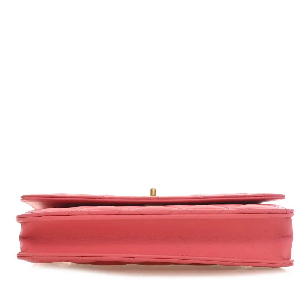 Chanel CC Quilted Lambskin Pearl Crush Wallet On Chain Pink Leather Very good - Inside View