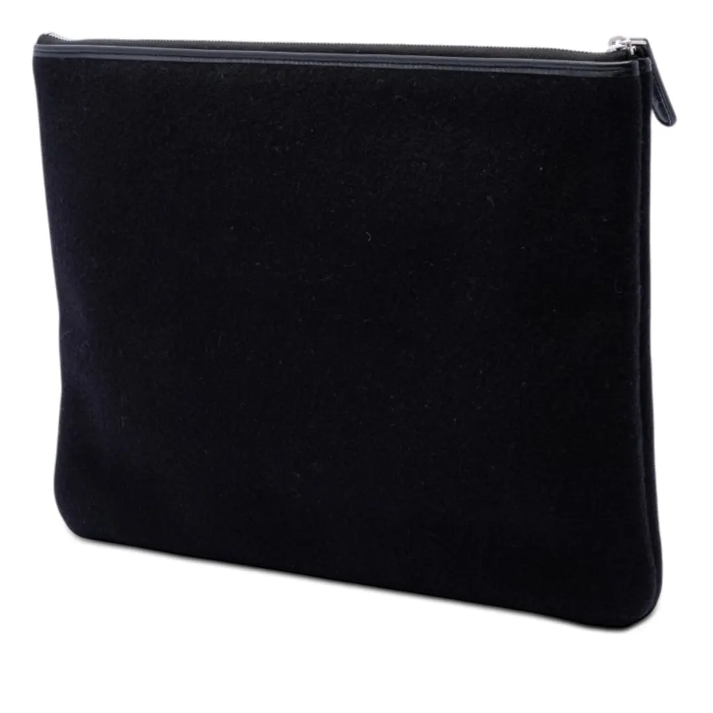 Chanel Large Wool Felt Deauville O Case Clutch Black Very good - Back View