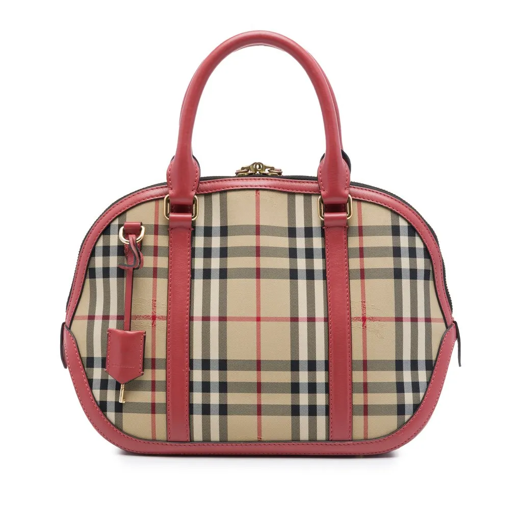 Burberry Small Haymarket Check Nylon Orchard Bowling Bag Beige Very good - Front View