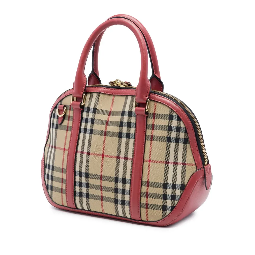 Burberry Small Haymarket Check Nylon Orchard Bowling Bag Beige Very good - Back View