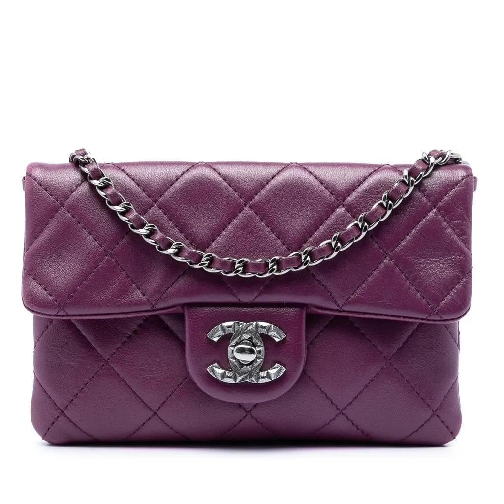 Chanel Mini Lambskin Mineral Nights Flap Purple Leather Very good - Front View