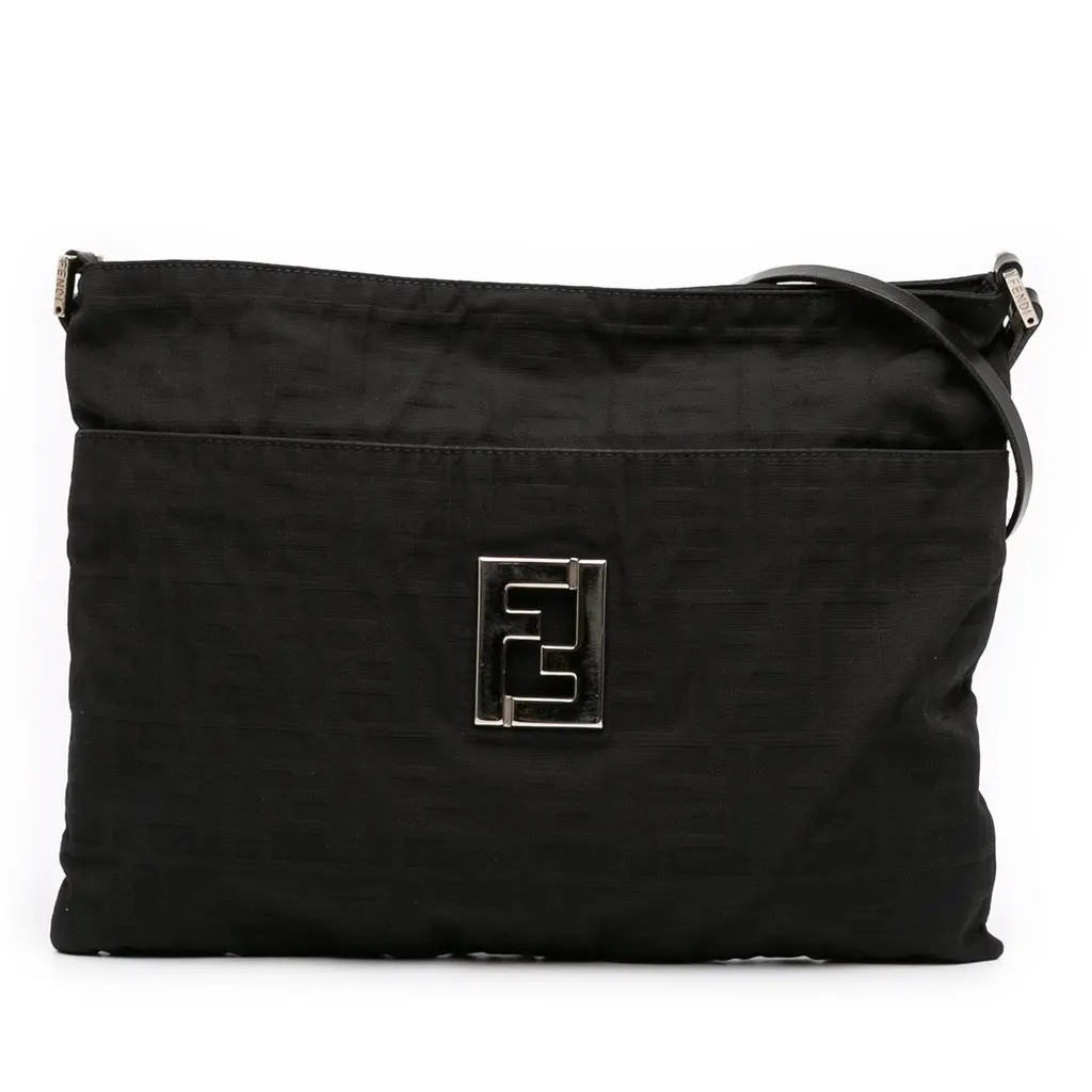 Fendi Zucca Canvas Shoulder Bag Black Very good - Front View