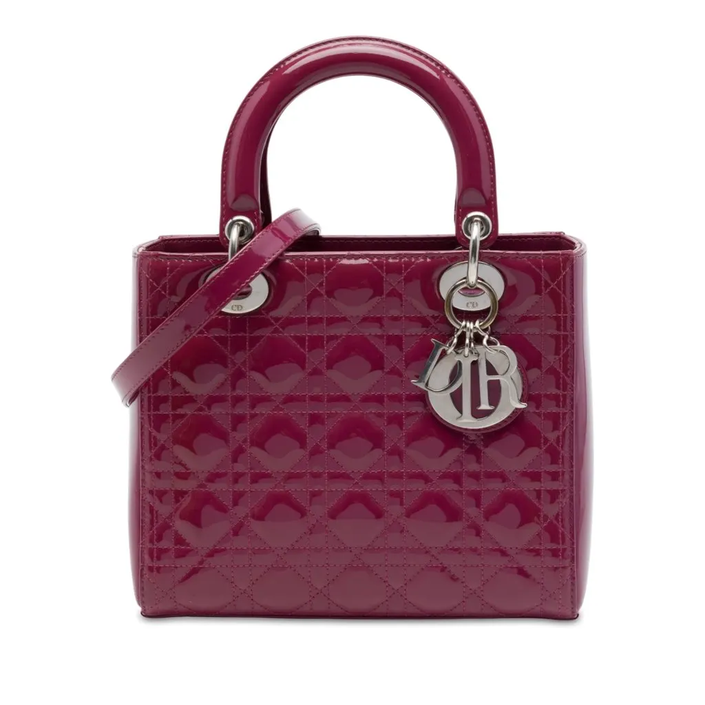 Dior Medium Patent Cannage Lady Dior Pink Leather Very good - Front View