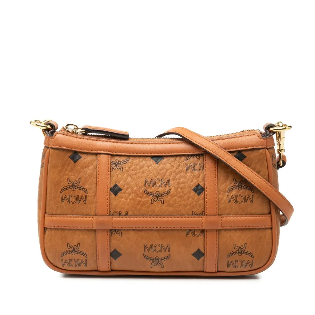 MCM Mini Visetos Coated Canvas Delmy Chain Satchel Brown Very good - Front View
