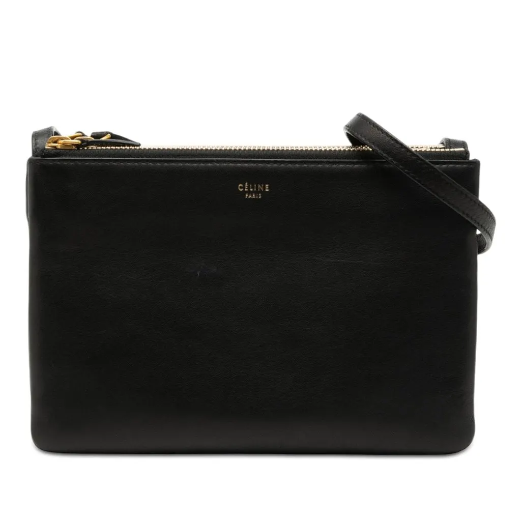 Celine Small Lambskin Trio Crossbody Black Leather Very good - Front View