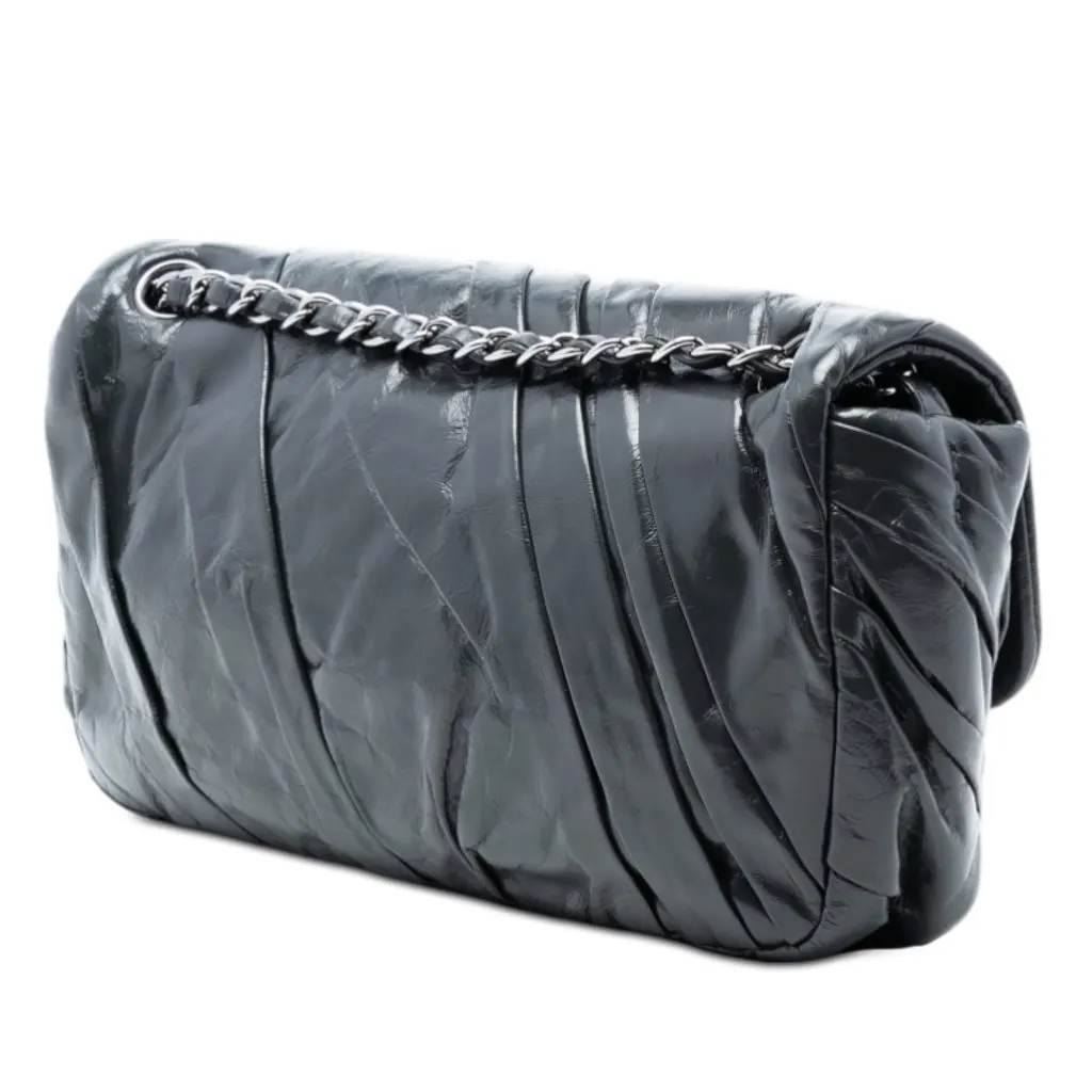 Chanel Medium Glazed Calfskin Twisted Flap Black Leather Very good - Back View