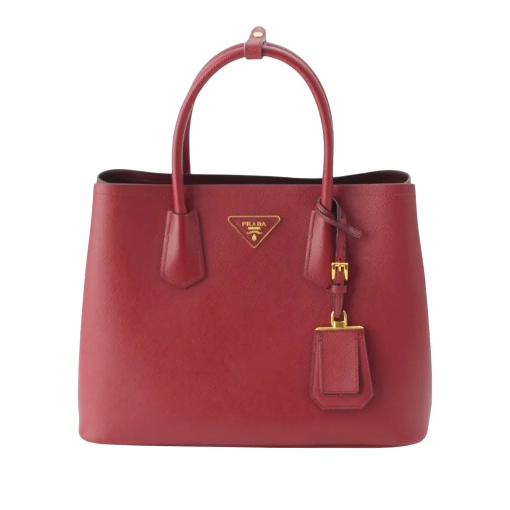 Prada Medium Saffiano Cuir Double Satchel Red Leather Very good - Front View