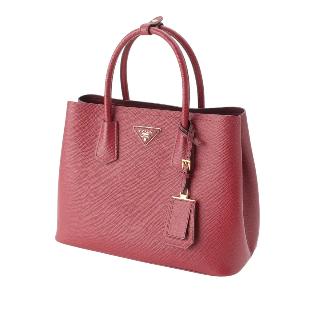 Prada Medium Saffiano Cuir Double Satchel Red Leather Very good - Back View