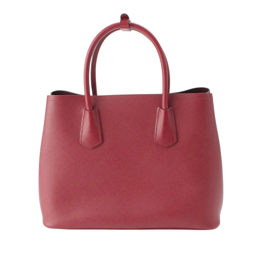 Prada Medium Saffiano Cuir Double Satchel Red Leather Very good - Model View