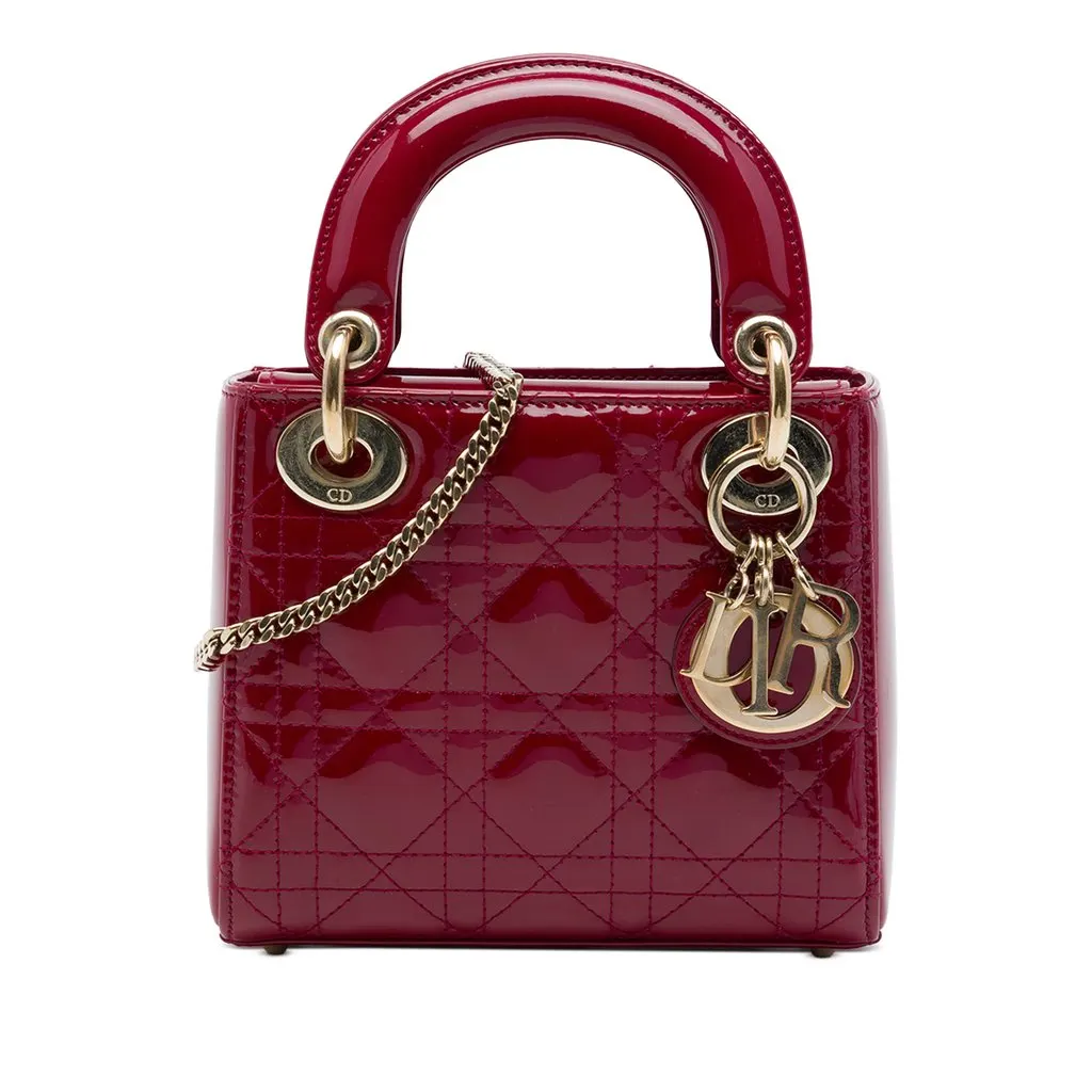 Dior Mini Patent Cannage Lady Dior Red Leather Very good - Front View