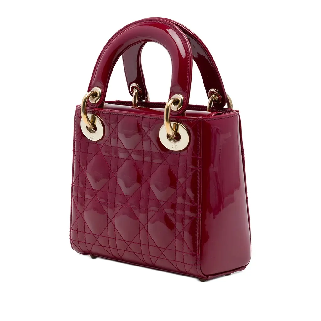 Dior Mini Patent Cannage Lady Dior Red Leather Very good - Back View