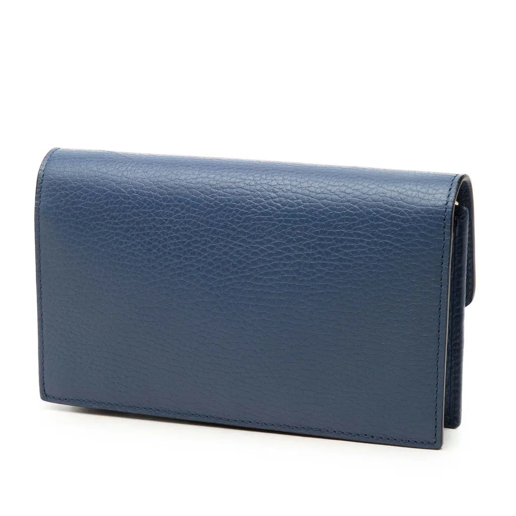 Gucci Dollar Calfskin Interlocking G Wallet on Chain Blue Leather Good - Back View