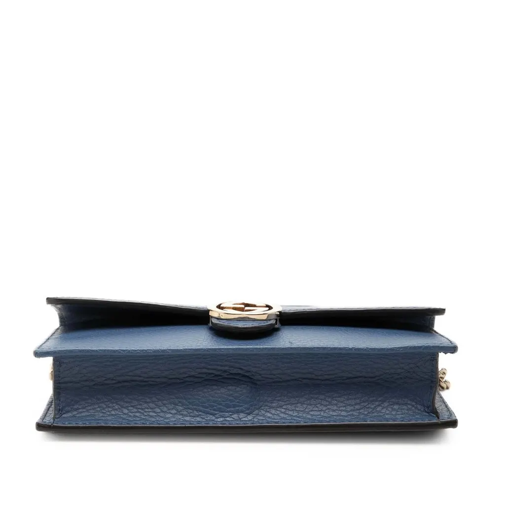Gucci Dollar Calfskin Interlocking G Wallet on Chain Blue Leather Good - Inside View