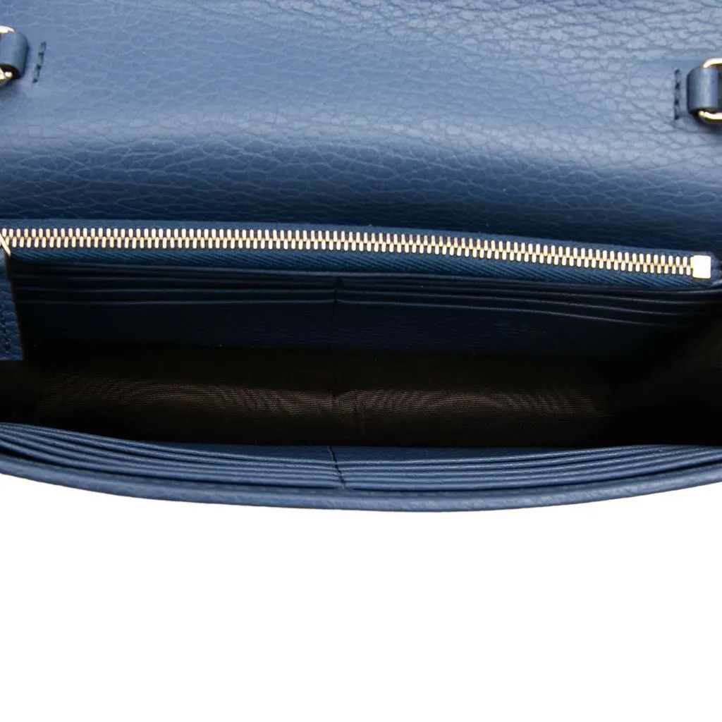 Gucci Dollar Calfskin Interlocking G Wallet on Chain Blue Leather Good - Model View