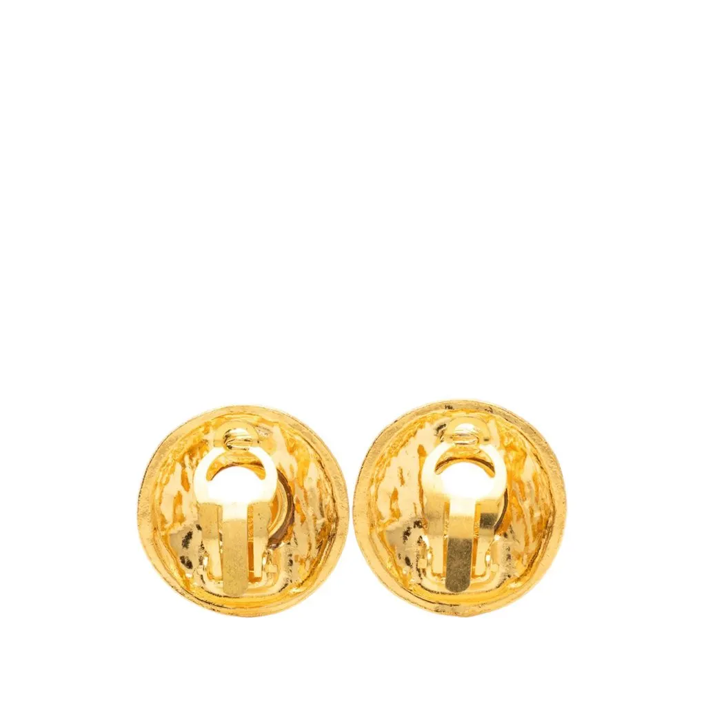 Chanel CC Gold Plated Round Clip On Earrings Gold Metal Very good - Back View