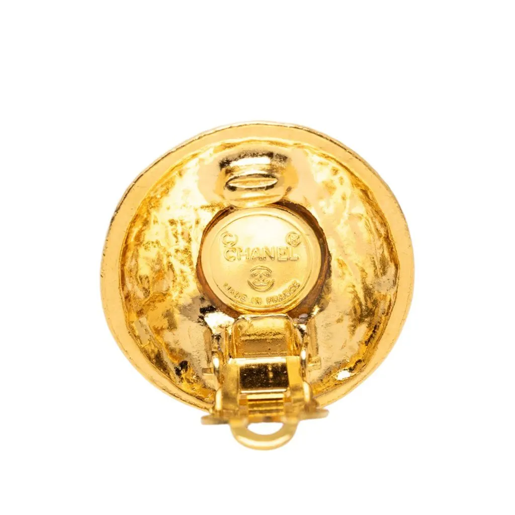 Chanel CC Gold Plated Round Clip On Earrings Gold Metal Very good - Inside View