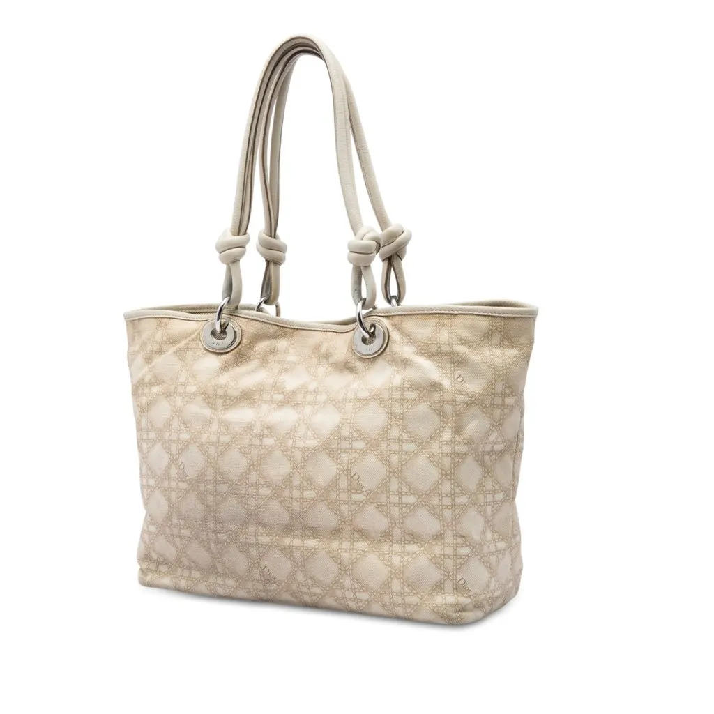 Dior Large Canvas Cannage Print Cherie Shopper Tote Beige Very good - Back View