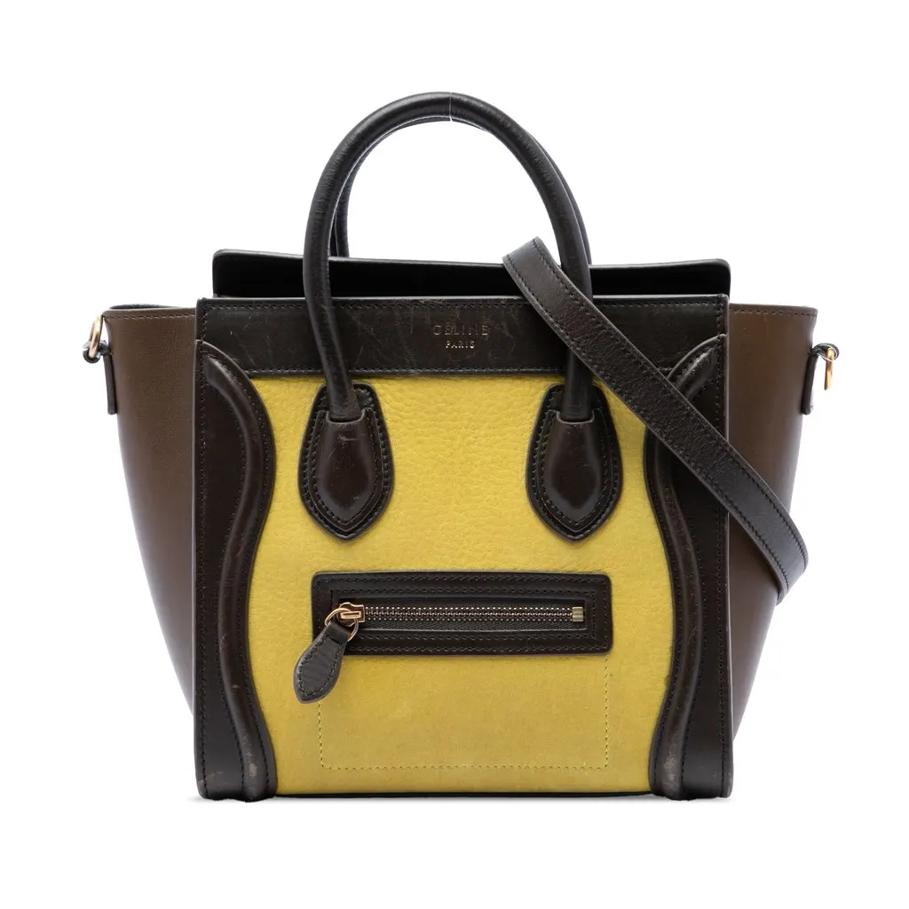 Celine Nano Tricolor Leather Luggage Tote Yellow Leather Good - Front View
