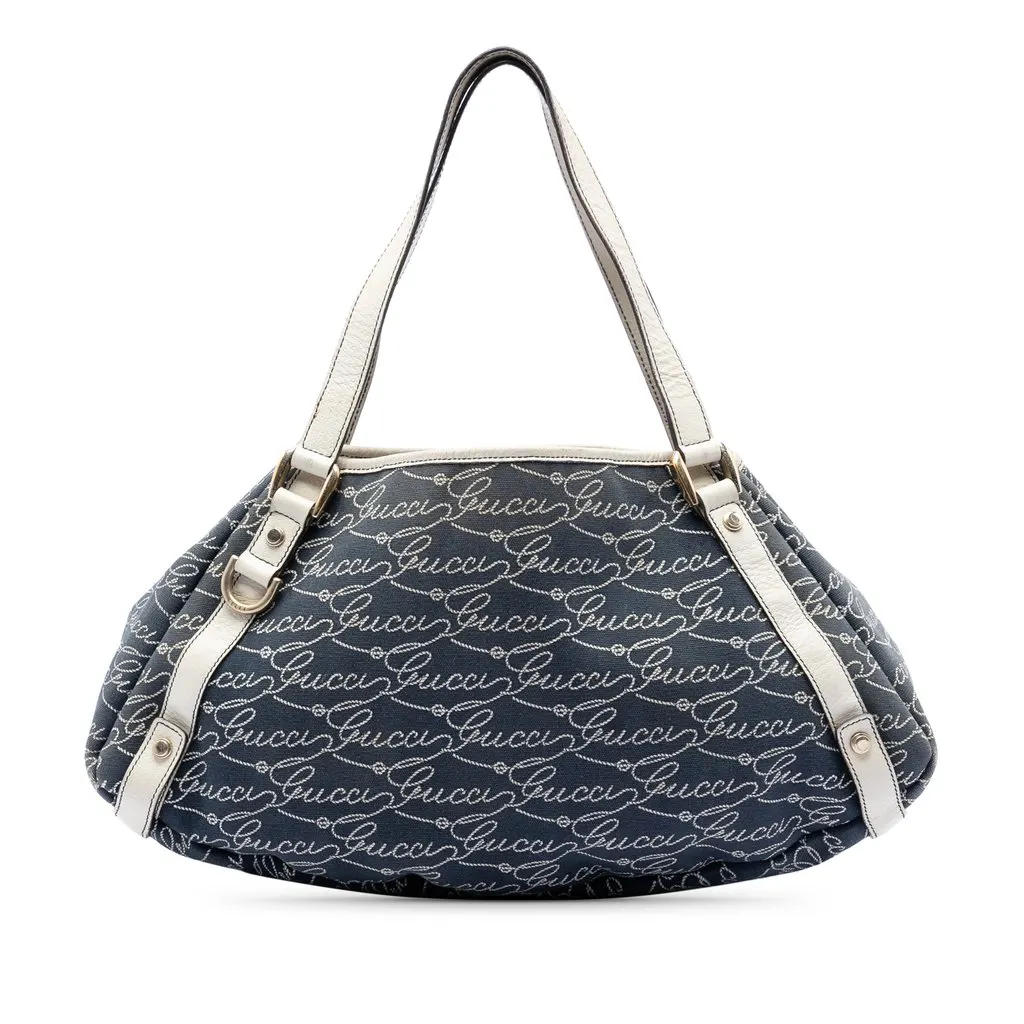 Gucci 85th Anniversary Canvas Logo Abbey D Ring Tote Blue Very good - Front View