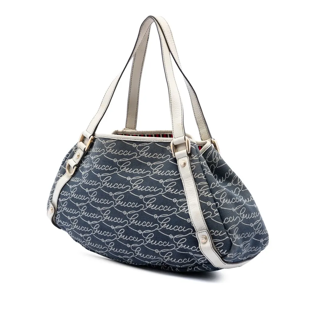 Gucci 85th Anniversary Canvas Logo Abbey D Ring Tote Blue Very good - Back View