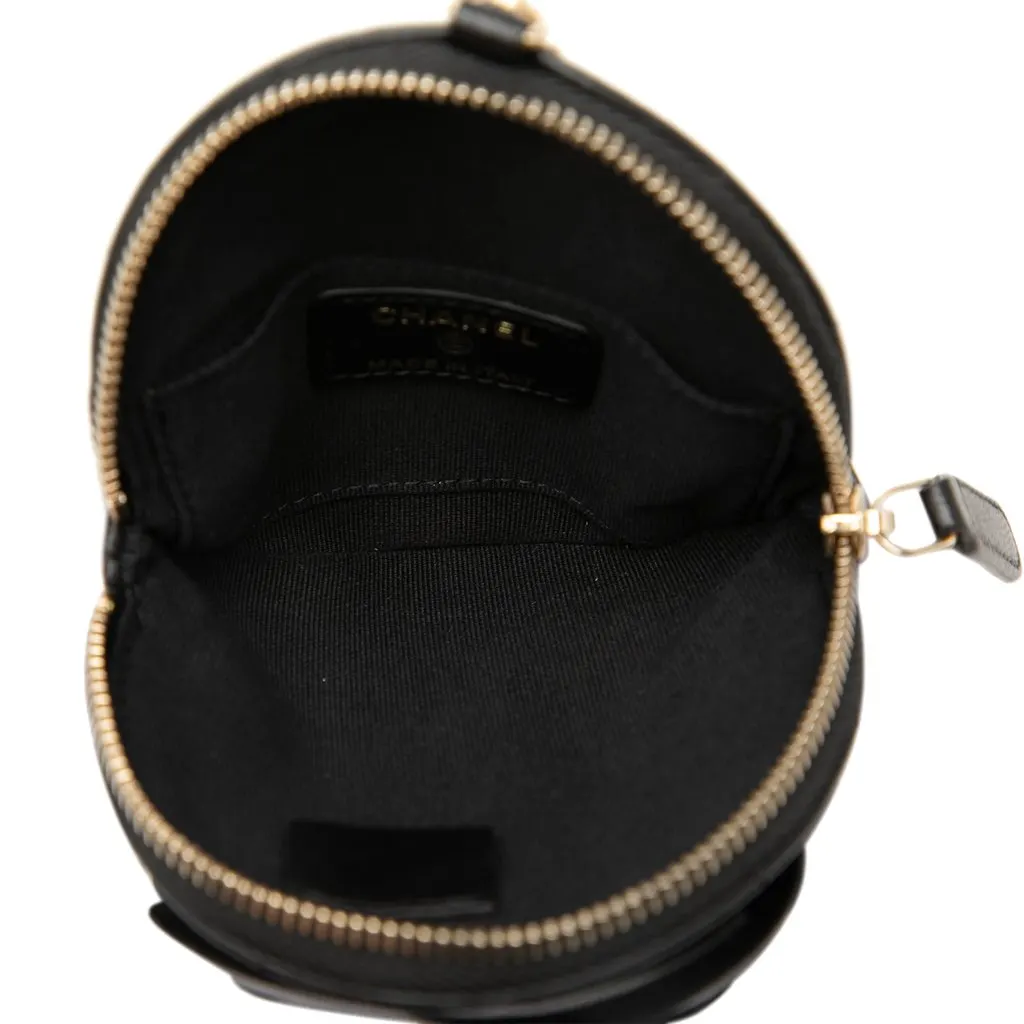 Chanel CC Lambskin Camellia Bouquet Round Coin Pouch Black Leather Very good - Model View