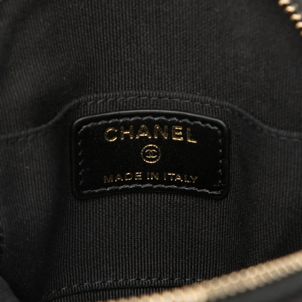 Chanel CC Lambskin Camellia Bouquet Round Coin Pouch Black Leather Very good - Box View