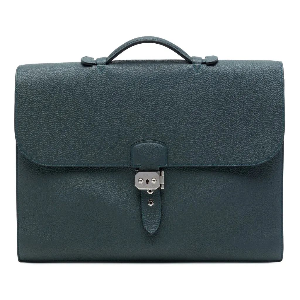 Hermès Togo Verso Sac a Depeches 38 Blue Leather Good - Front View