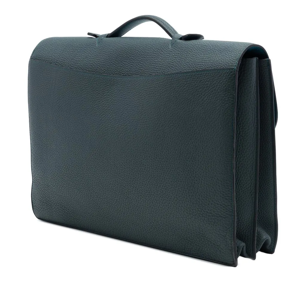 Hermès Togo Verso Sac a Depeches 38 Blue Leather Good - Back View