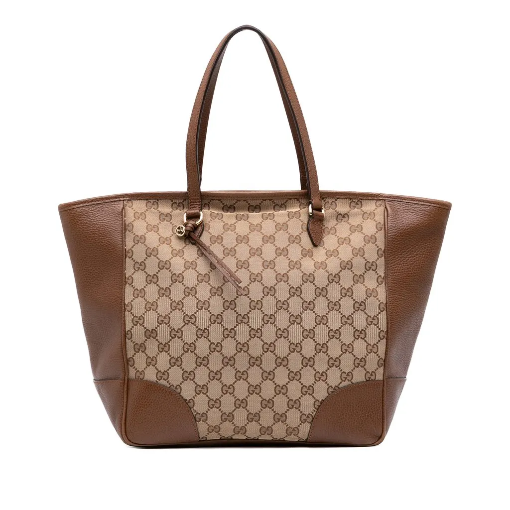 Gucci GG Canvas Bree Zippered Tote Beige Canvas Good - Front View