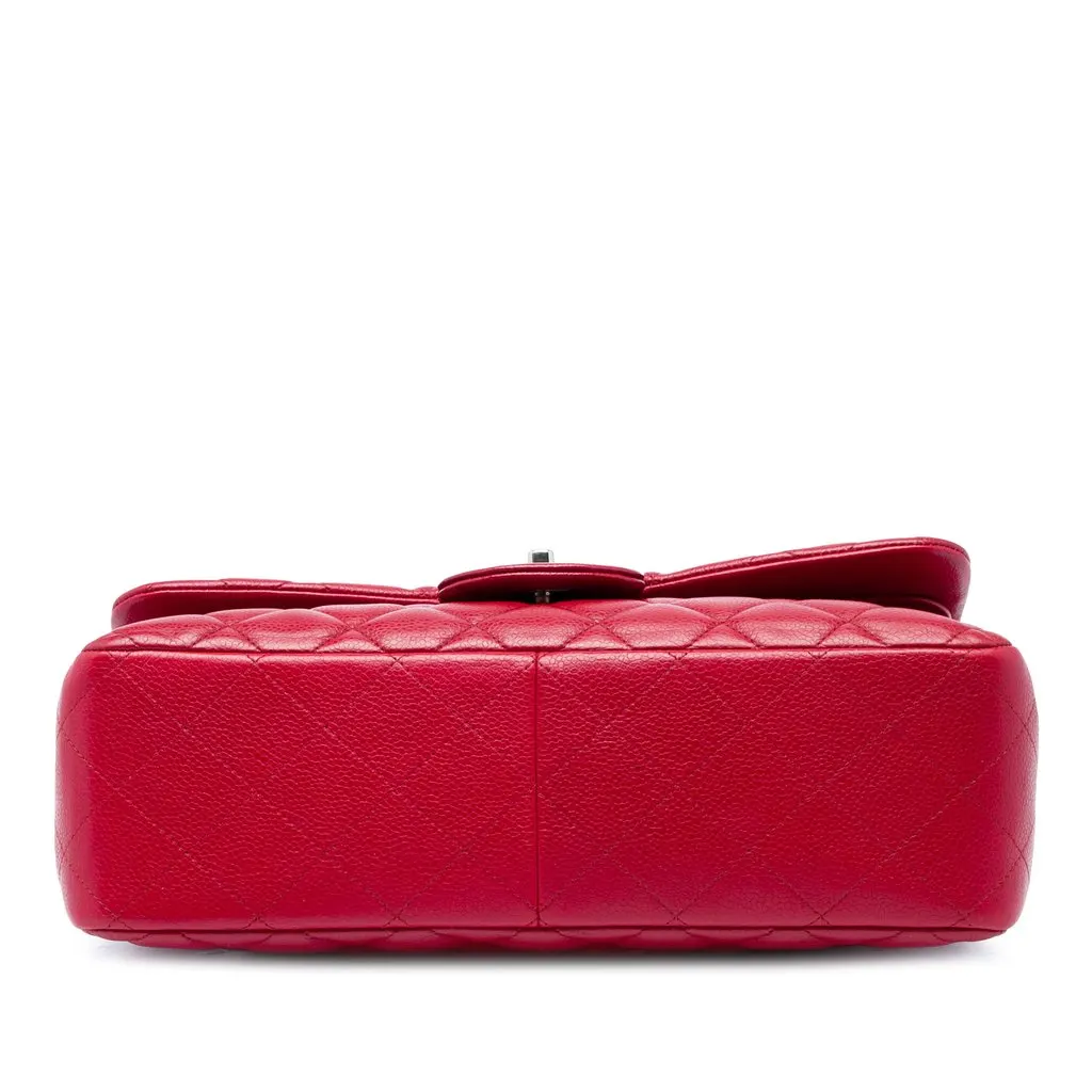 Chanel Jumbo Classic Caviar Double Flap Red Leather Good - Inside View