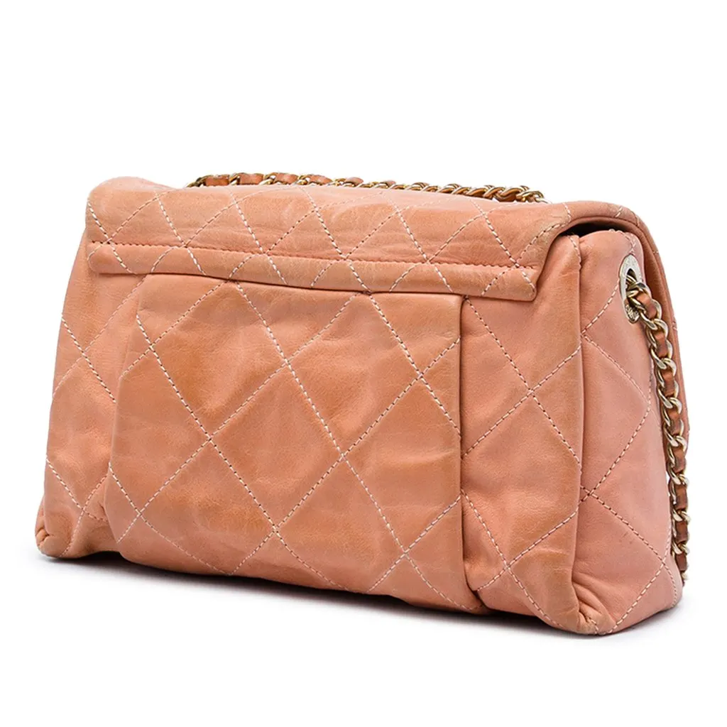 Chanel Small Quilted Iridescent Calfskin Chic Quilt Flap Orange Leather Very good - Back View