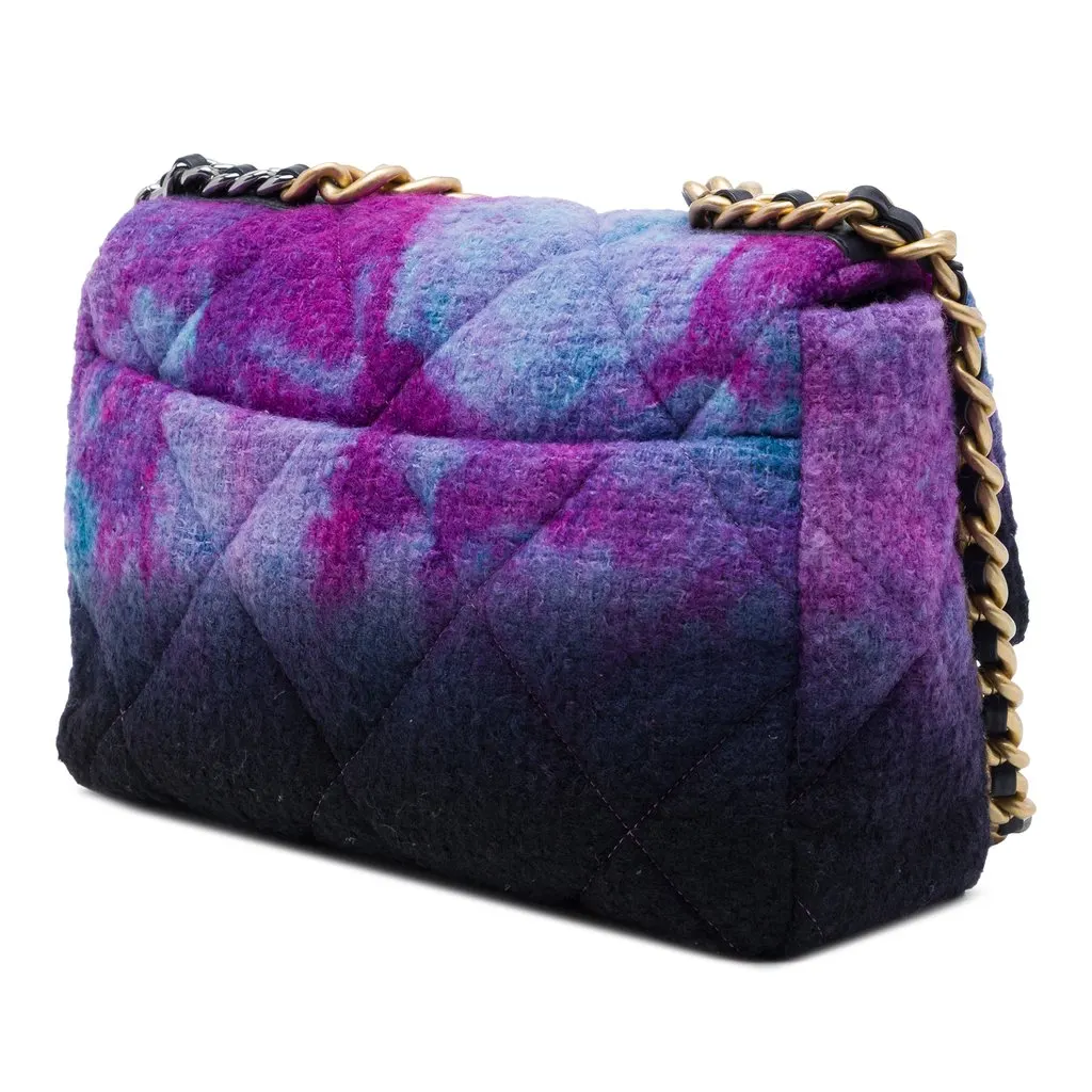 Chanel Large Tweed Ombre 19 Flap Purple Tweed Very good - Back View