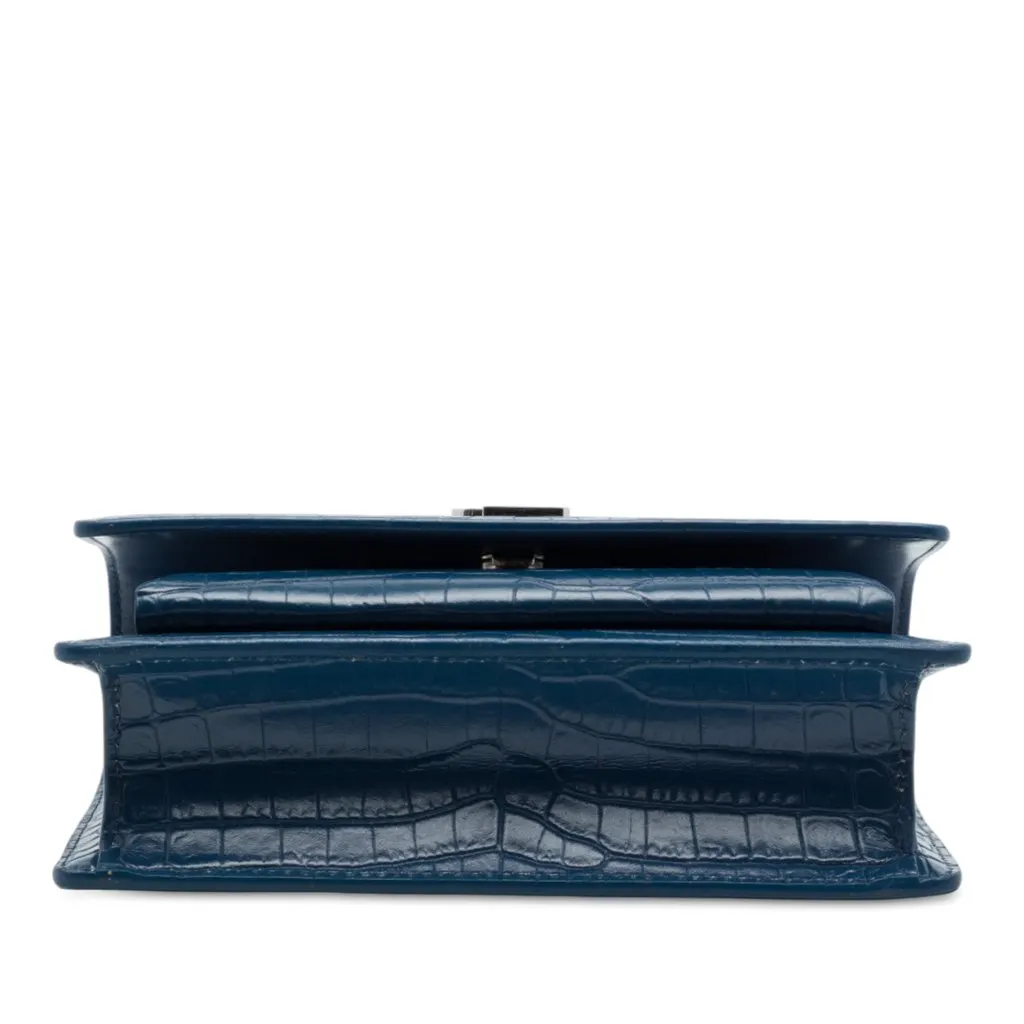 Saint Laurent Mini Croc Embossed Leather  Monogram Sunset Wallet on Chain Blue Leather Good - Inside View
