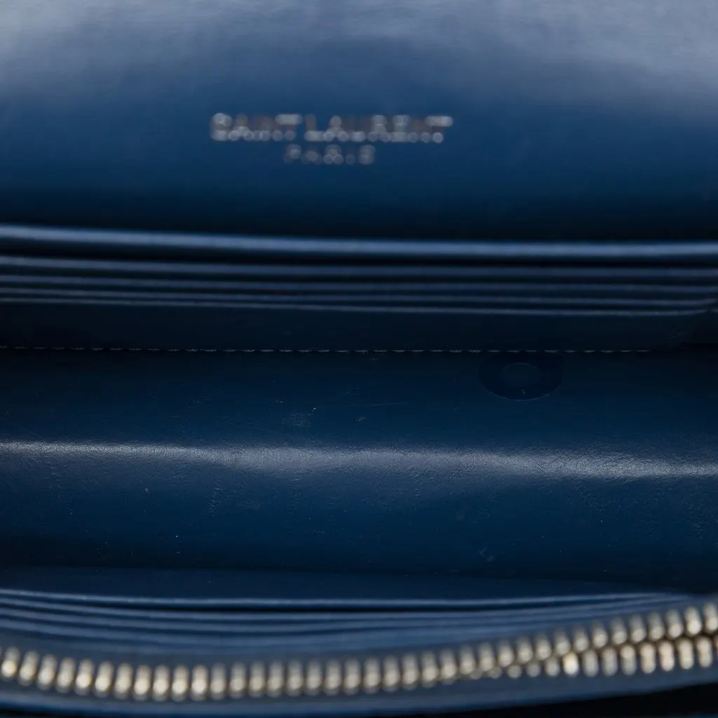 Saint Laurent Mini Croc Embossed Leather  Monogram Sunset Wallet on Chain Blue Leather Good - Model View